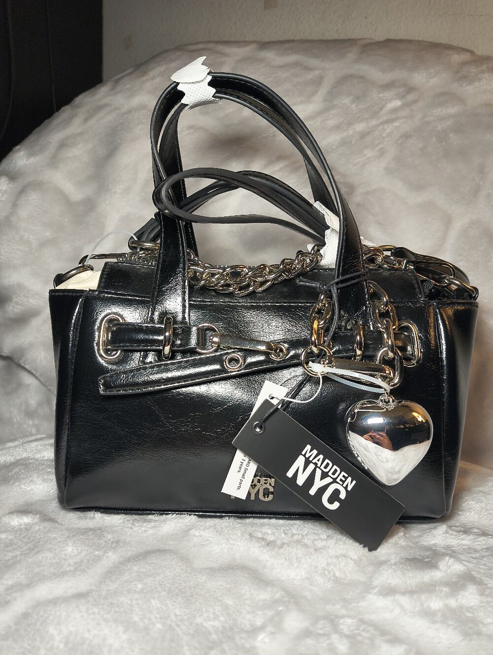Madden Nyc Black and Silver Micro Mini Clip Belt Satchel Purse BRAND New